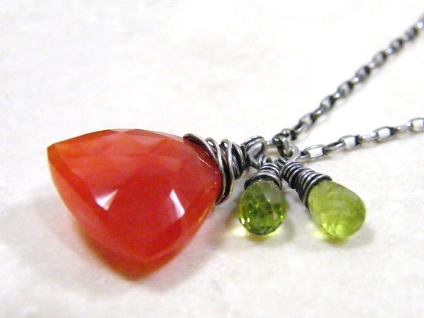 Image of perfect carnelian with peridot accents