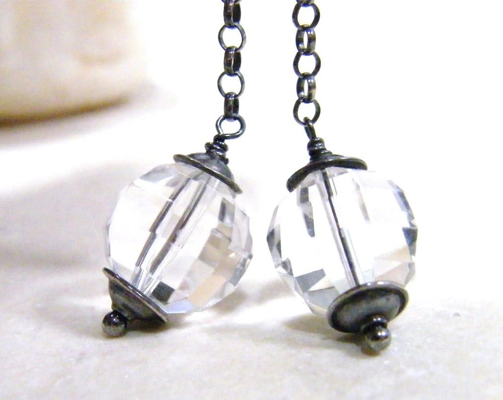 Image of long faceted crystal quartz dangles