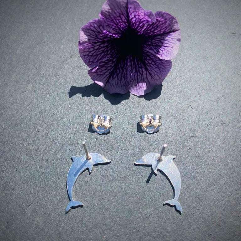 Silver Dolphin Stud Earrings Image 2
