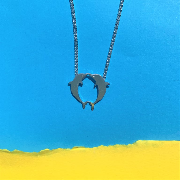 Kissing Silver Dolphin Necklace