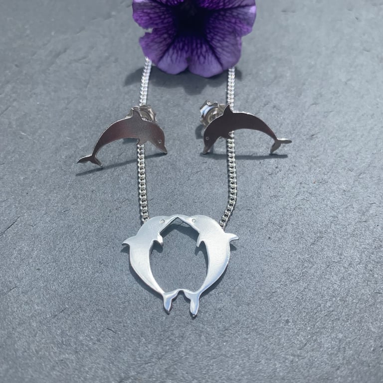 Kissing Silver Dolphin Necklace Image 3