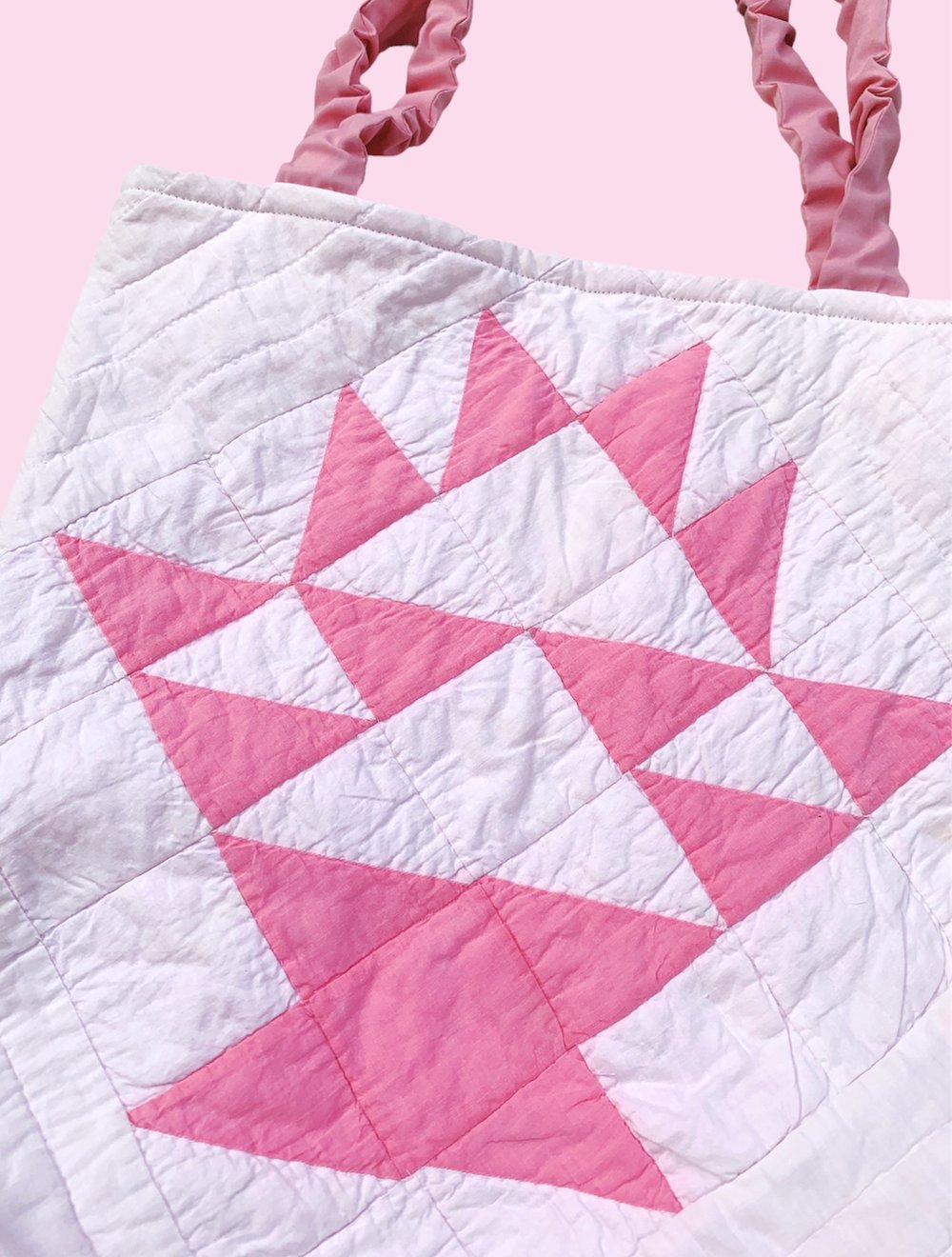 Image of Quilted Scrunchie Tote Bag — Pink Flower Basket