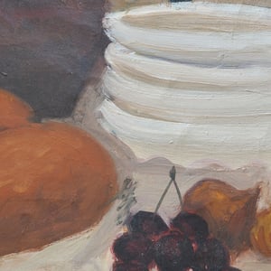 Image of Mid 20thC, French Still Life,  'Bread and Cherries.'