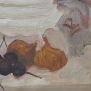 Image of Mid 20thC, French Still Life,  'Bread and Cherries.' 