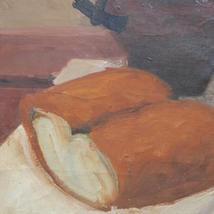 Image of Mid 20thC, French Still Life,  'Bread and Cherries.' 