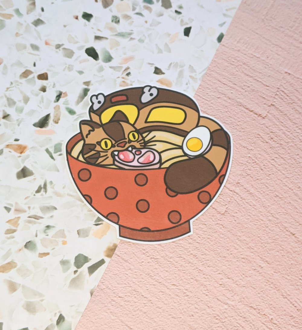 Image of Cute Cat Ramen Vinyl Sticker