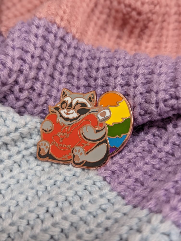 Image of Gay & Proud Raccoon Enamel Pin