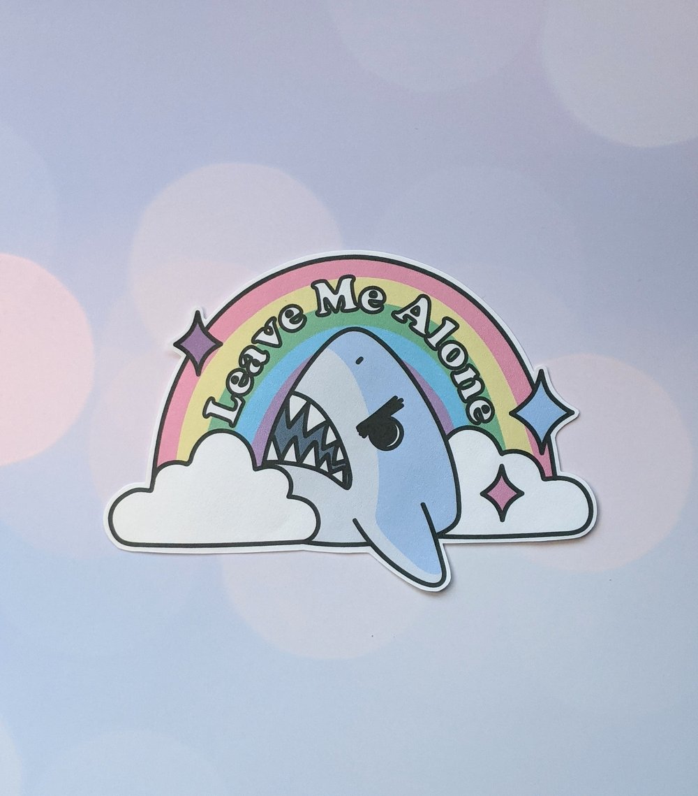 Image of Angry Tony Shark Leave Me Alone Vinyl Sticker
