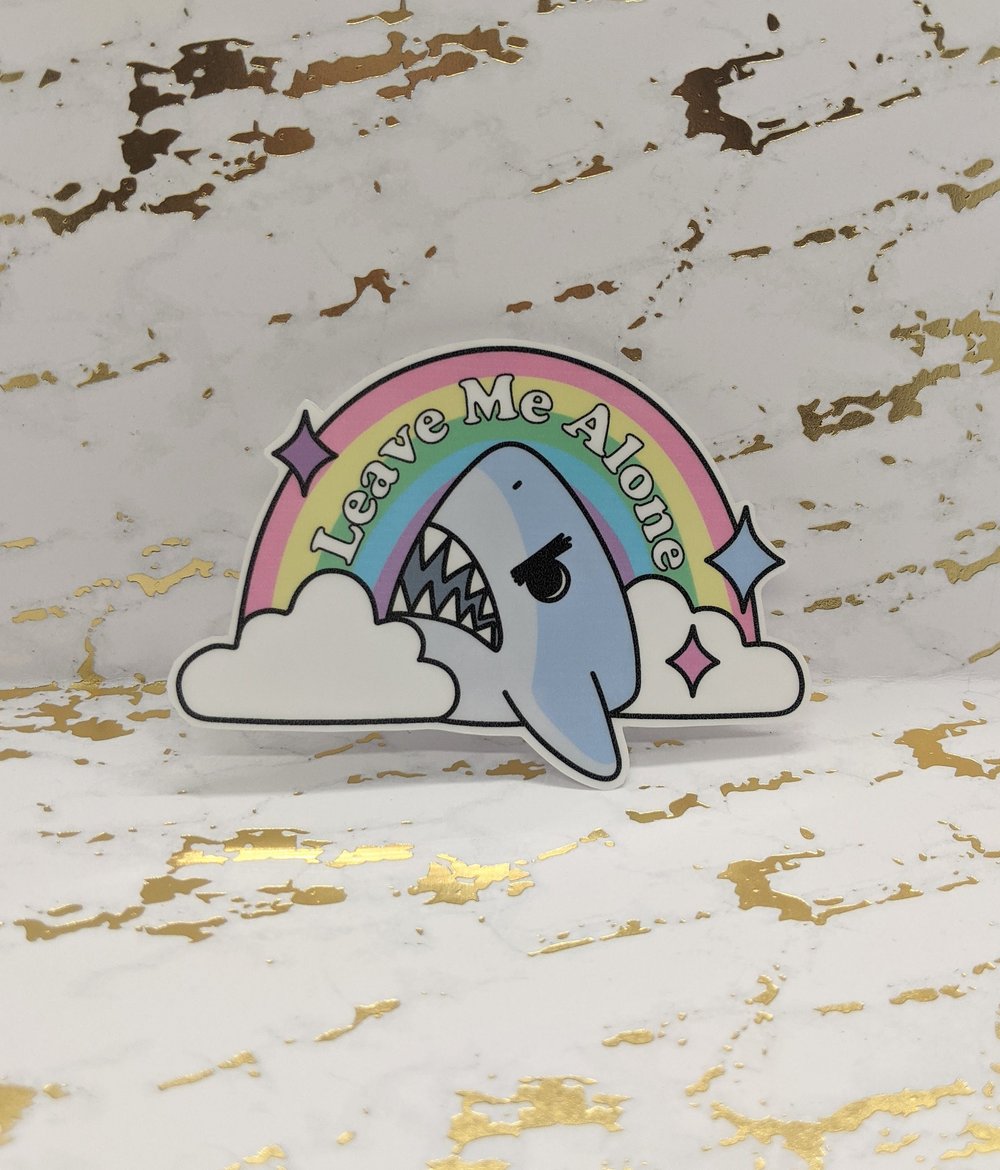 Image of Angry Tony Shark Leave Me Alone Vinyl Sticker