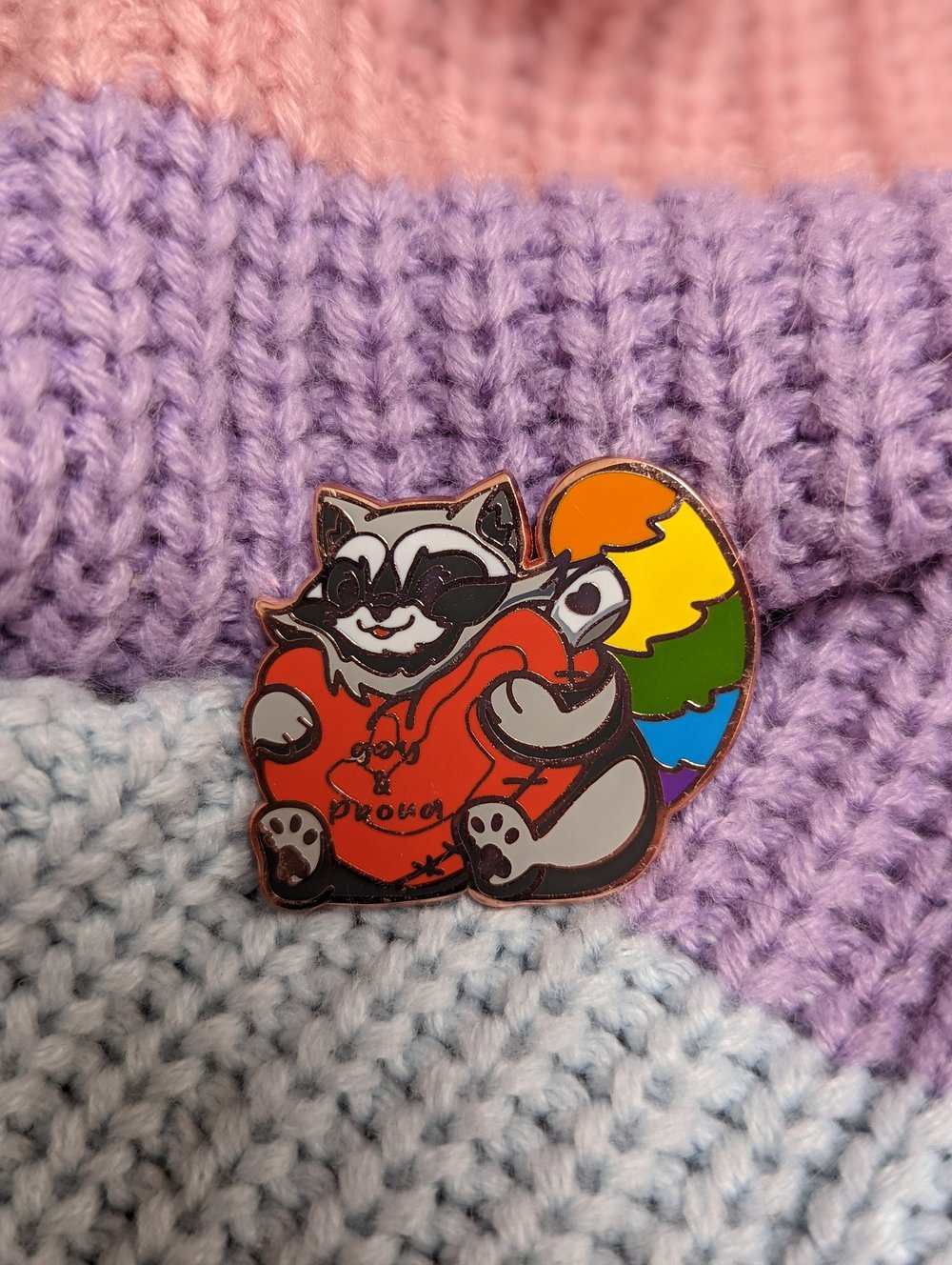 Image of Gay & Proud Raccoon Enamel Pin