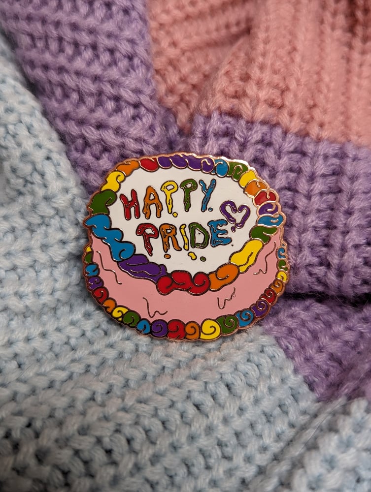 Image of Happy Pride Rainbow Cake Enamel Pin