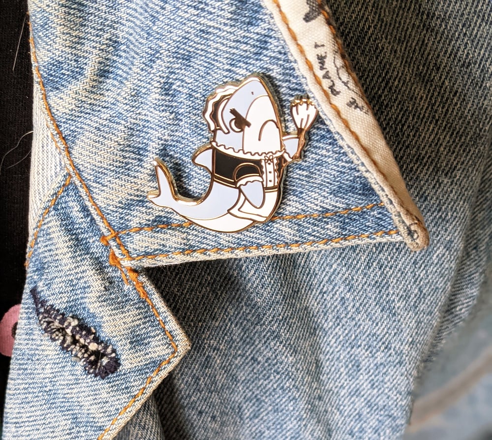 Image of Angry Tony Maid Shark Enamel Pin