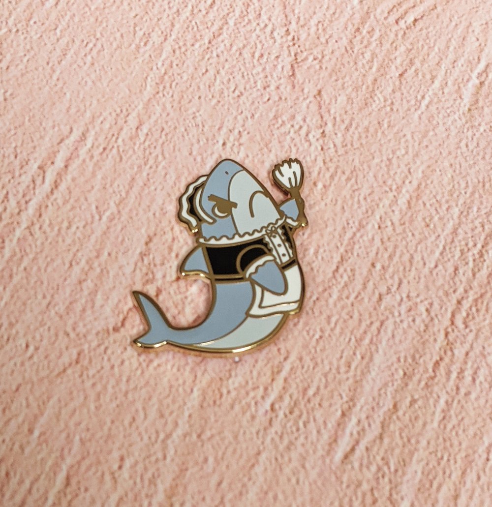 Image of Angry Tony Maid Shark Enamel Pin