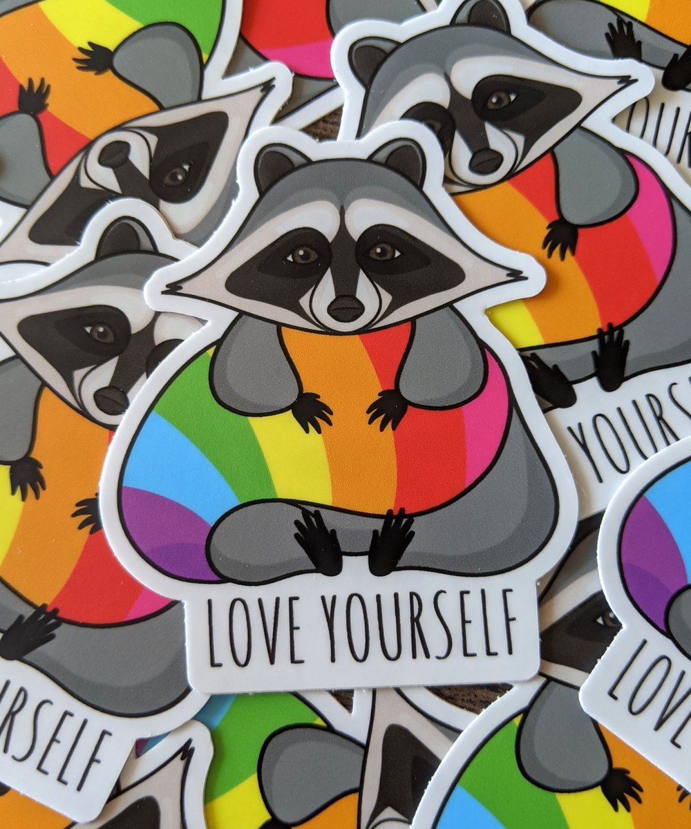 Image of Love Yourself Pride Raccoon Sticker