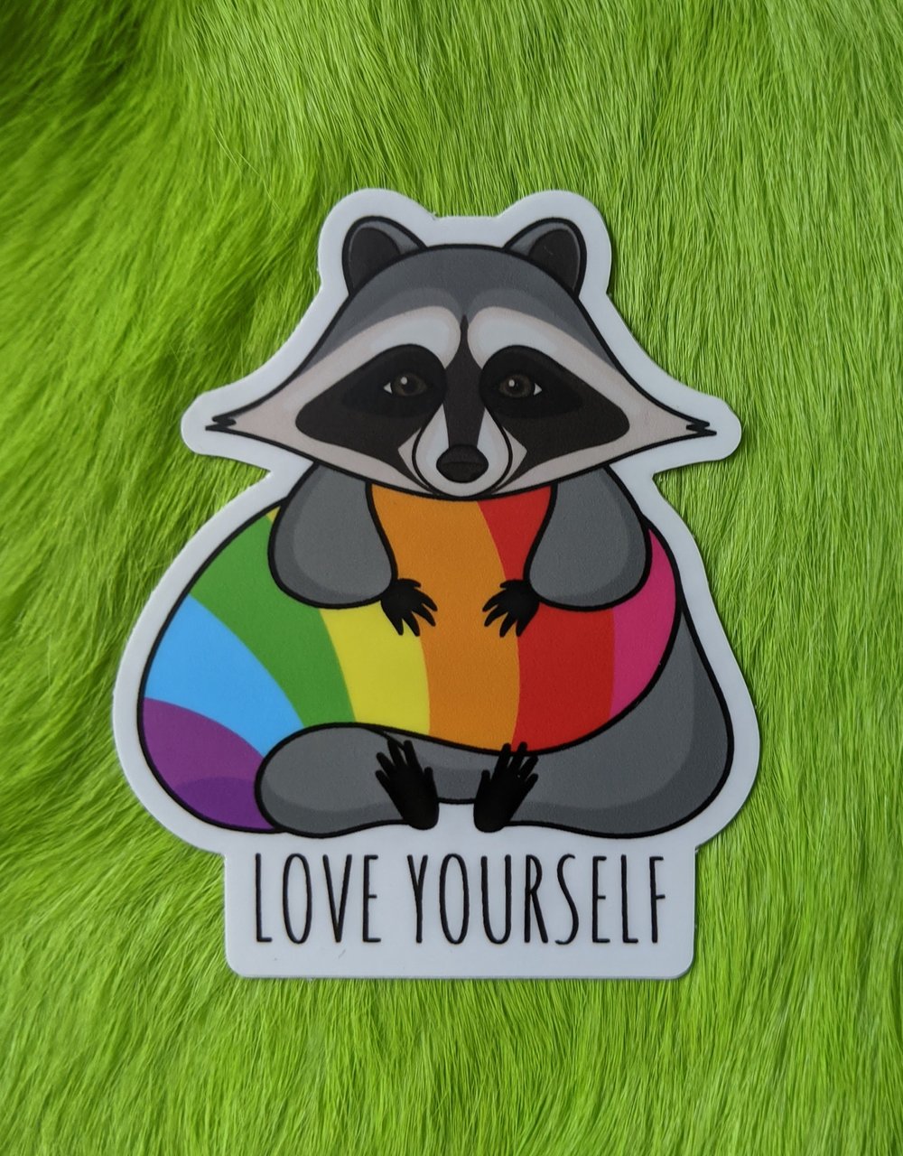 Image of Love Yourself Pride Raccoon Sticker