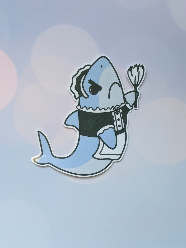 Image of Angry Tony Maid Shark Vinyl Sticker