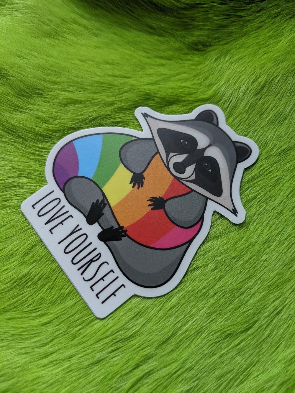 Image of Love Yourself Pride Raccoon Sticker