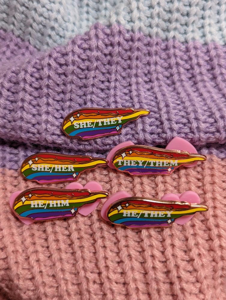 Image of Pronoun Rainbow Enamel Pins