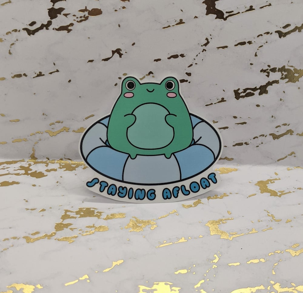 Image of Staying Afloat Frog Vinyl Sticker