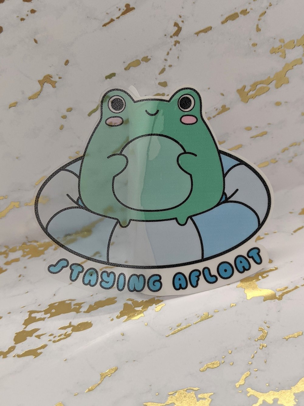 Image of Staying Afloat Frog Vinyl Sticker