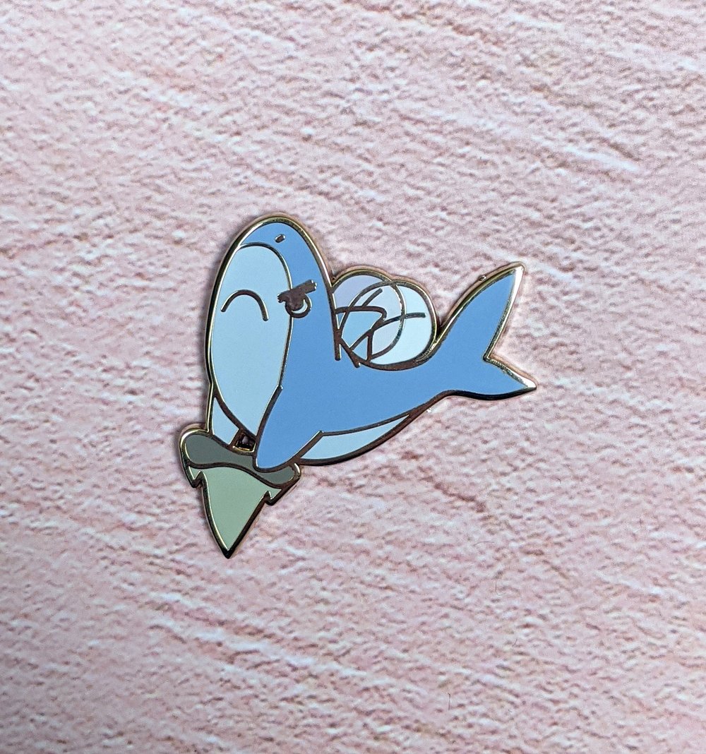 Image of Angry Tony Tooth Fairy Shark Enamel Pin