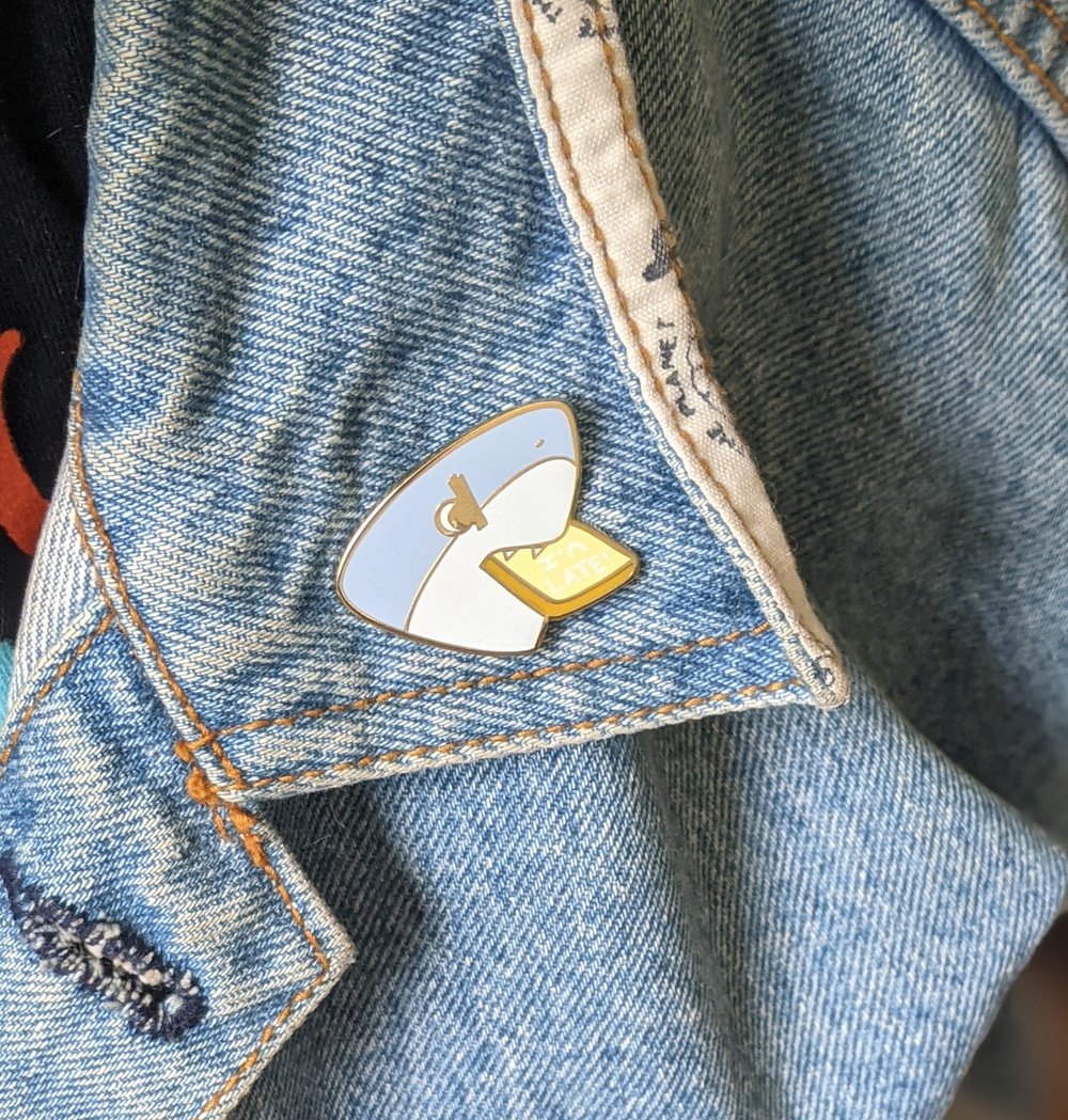 Image of Angry Tony I'm Late Shark Enamel Pin