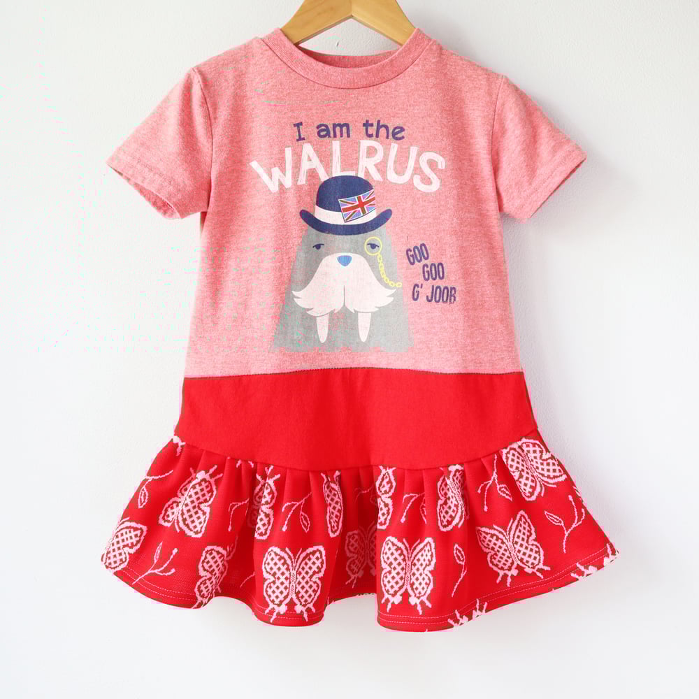 Image of i am the walrus 2T courtneycourtney short sleeve flouncy dress lennon beatles mccartney vintage red 