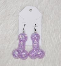 Lilac Purple Glitter Penis Earrings 