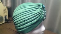 Image 2 of Green Pleated Turban (Trinity Collection)