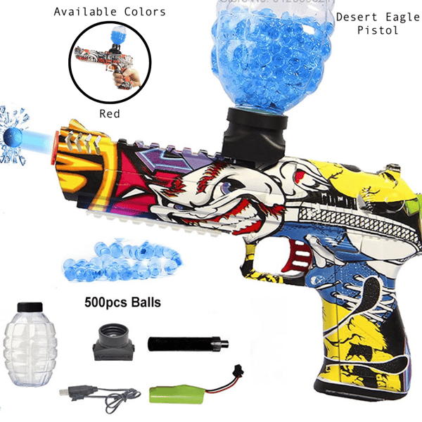 Image of Desert Eagle Pistol - Toy Gel Ball Blaster Kit w/ 500 Water Beads, Hopper, Silencer, Safety Googles