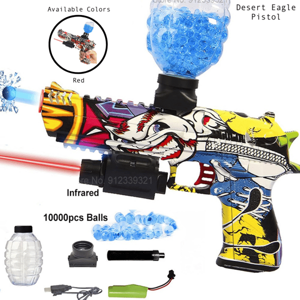 Image of Desert Eagle Pistol - Gel Ball Blaster w/ Laser, 10000 Water Beads, Hopper, Silencer, Safety Googles