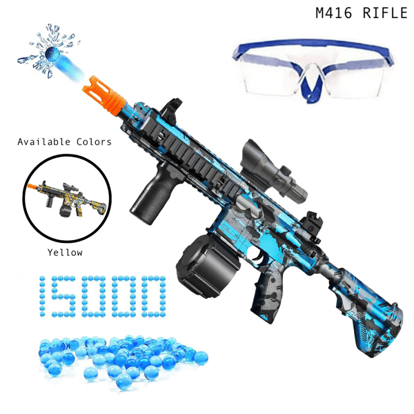 Image of M416 - Automatic Toy Gel Ball Blaster Set Battle Kit 15000 Water Beads, Drum Attachment and Goggles