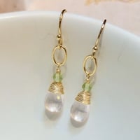 Image 2 of Gold Rose Quartz and Peridot Earrings