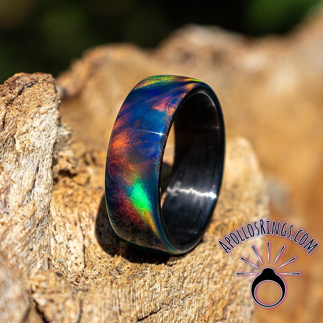 Tungsten carbide and fire opal blackout glow ring. Black ceramic ring. –  Orth Custom Rings