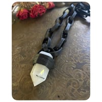 Image 1 of SALE - Leather Link Chain Necklace - Kodiak Black Leather and Tourmaline Quartz