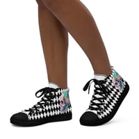 Image 4 of Goth/Punk Inspired Black and White With Neon Watercolor Skull Women’s High Top Canvas Shoes