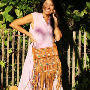 Image of Tribal fringed leather Moroccan bag