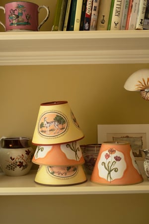 Image of Oval Paintings - Tapered Empire Lampshade - Terracotta Trim