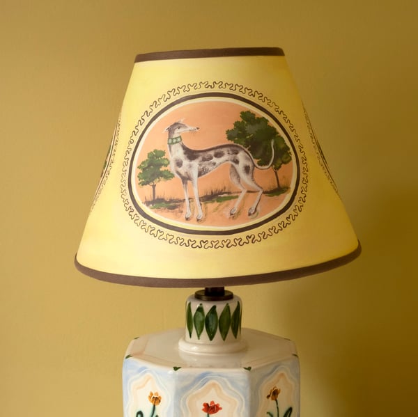 Image of Oval Paintings - Tapered Empire Lampshade - Brown Trim 