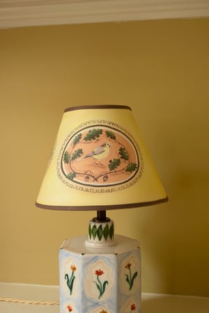 Image of Oval Paintings - Tapered Empire Lampshade - Brown Trim