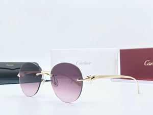 Image of Sunglasses Cartier Panthere Altaica CT0058O-002 Gold with Round Lenses 100% Auth