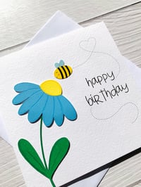 Image 4 of Handmade Bright Flower and Bee Birthday Card - Cheerful Nature Inspired card in various colours 