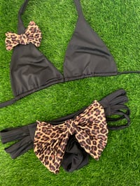 SALE BOW BIKINI TRIANGLE BLACK LEOPARD SET WITH CHEEKY BOW BOTTOMS