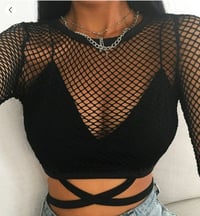 Image 2 of SEXY CRISS-CROSS  FISH NET SKINNY CROP TOP TSHIRT 