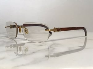 Image of Cartier Rimless Bubinga Wood 18k Wood Glasses Sunglasses Eyeglasses Frames Buffs