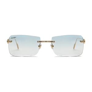 Image of AUTHENTIC CARTIER - CARTIER CUSTOMS CT0113O 001 GOLD (003) / Blue gradient transition lens / Gold fl