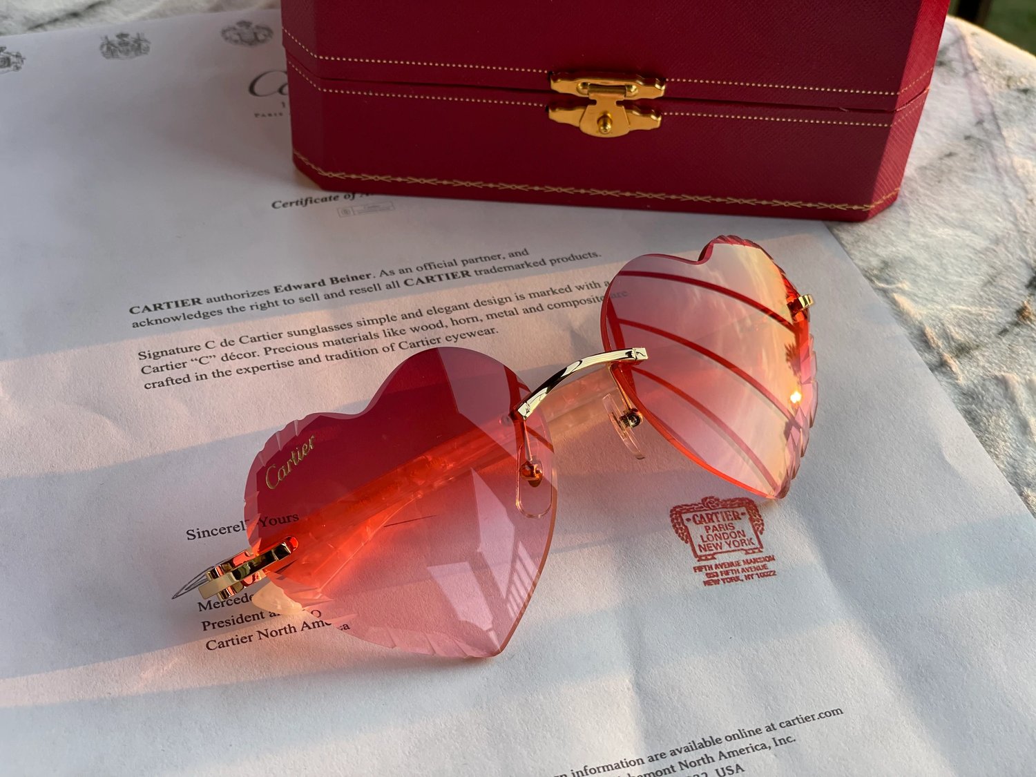 Image of Authentic Cartier C Décor Sunglasses CT0056O Custom Heart Lens