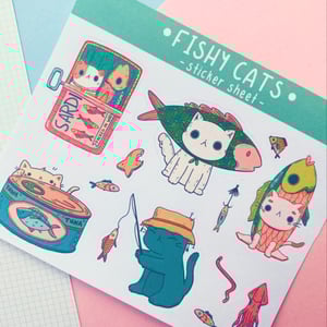 Image of Fishy Cats Mini Sticker Sheet