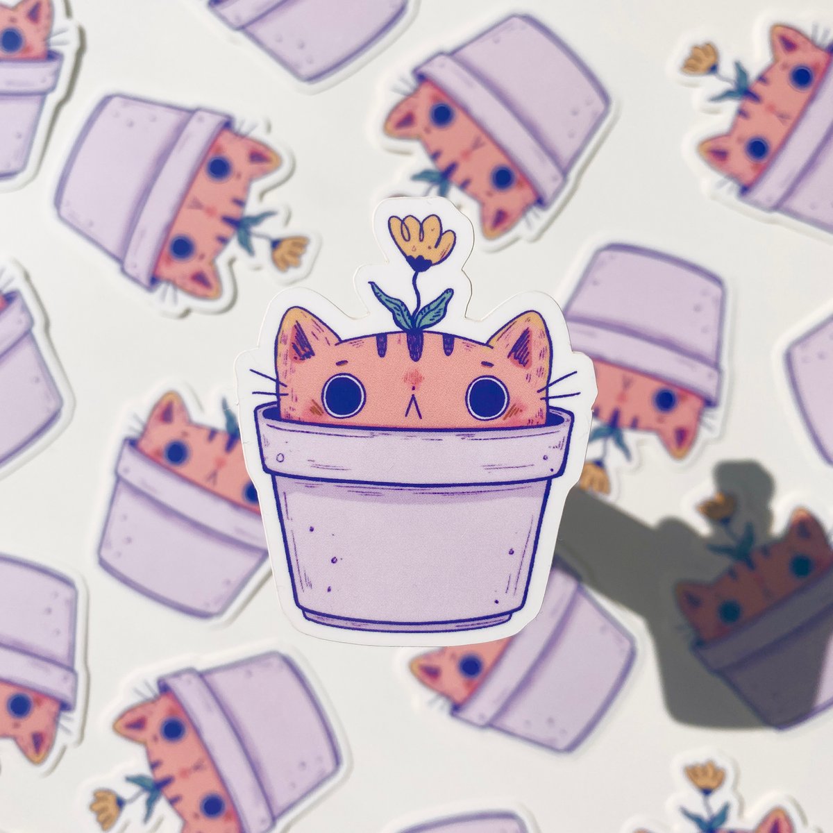 Image of Flower Pot Cat Vinyl Sticker