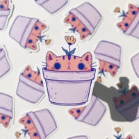 Image 1 of Flower Pot Cat Vinyl Sticker